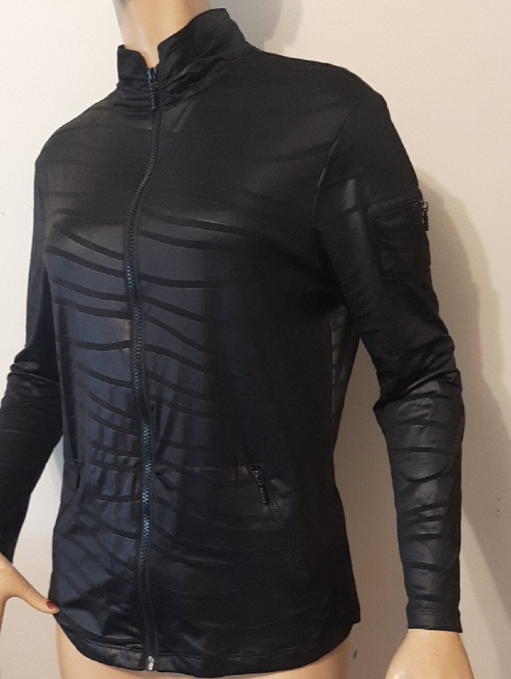 Jamie Sadock Black Full Front Zipper Long Sleeve Women's Medium